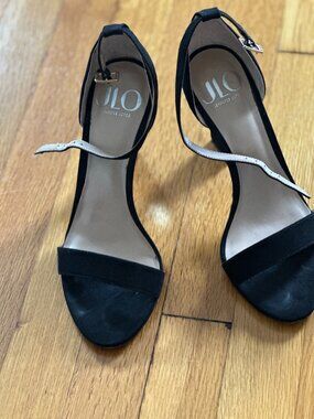 JLO Jennifer Lopez Hidee Black Ankle Strap Heels Size 8M | 4" Heel
